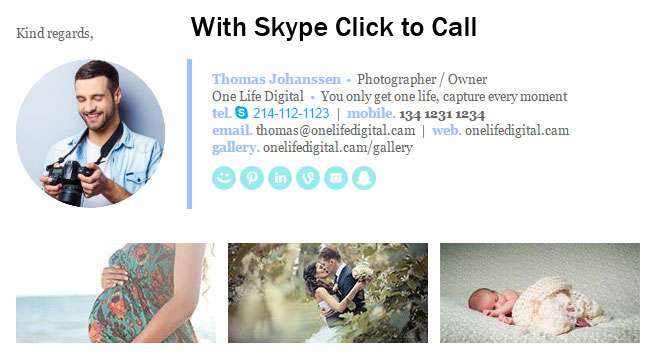 email signature with skype click to call installed