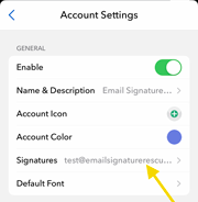 Select signatures then select your email account