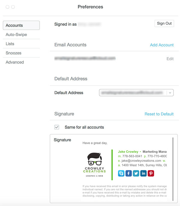 Paste your email signature in your settings
