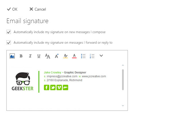 paste your email signature in the signature settings