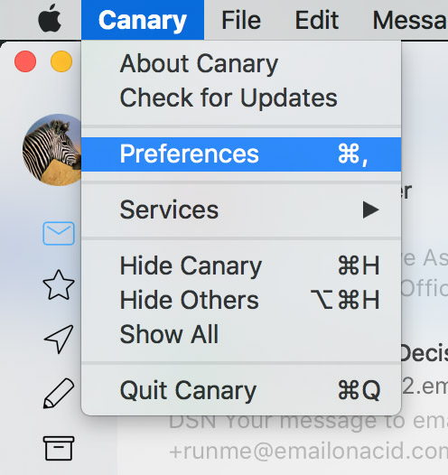 select Canary then Preferences