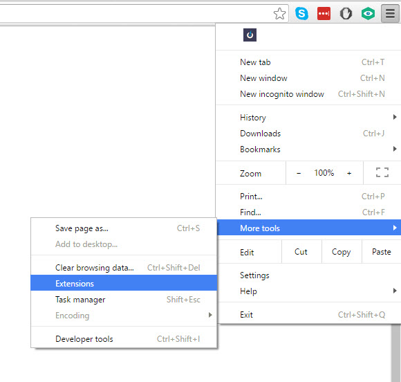 select extensions from toolbar