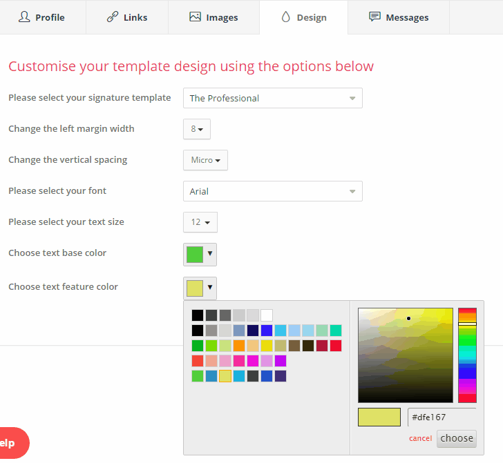 customize email signature feature color