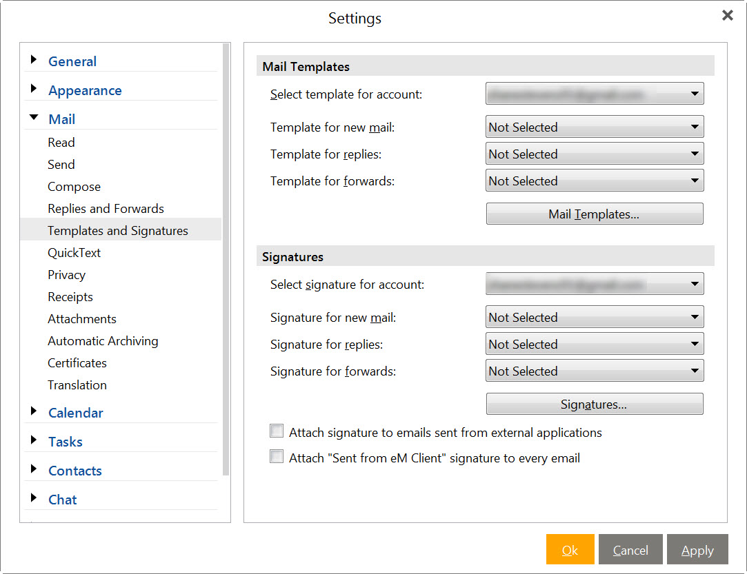 select templates and signatures then click the signatures button