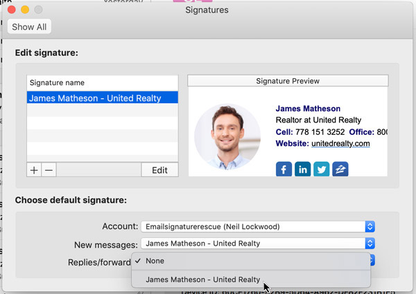 set your email signature as your default