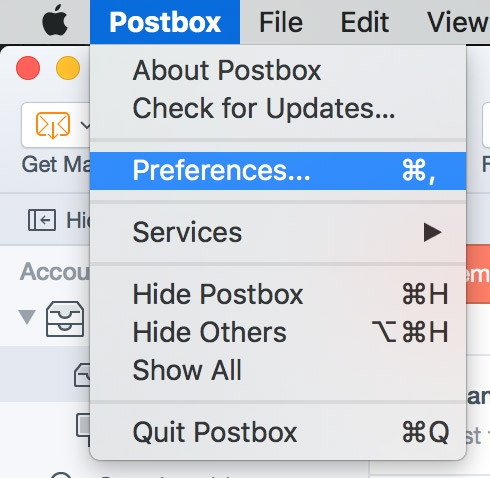 select postbox then preferences