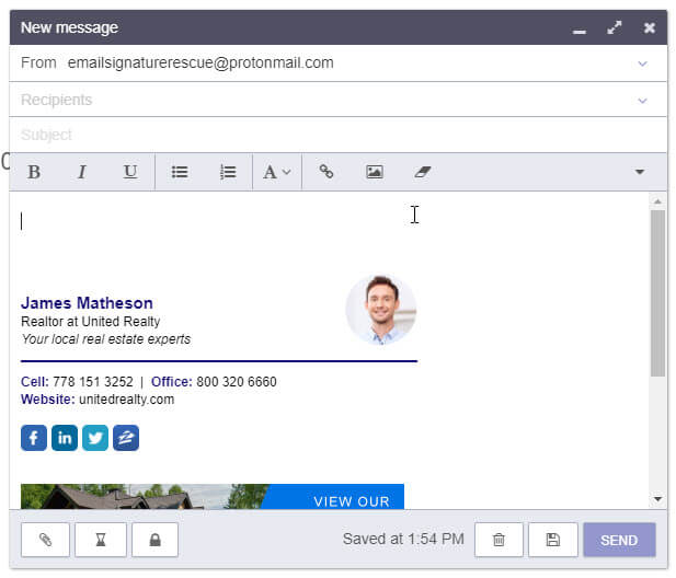 Compose a new email and your signature will automatically insert