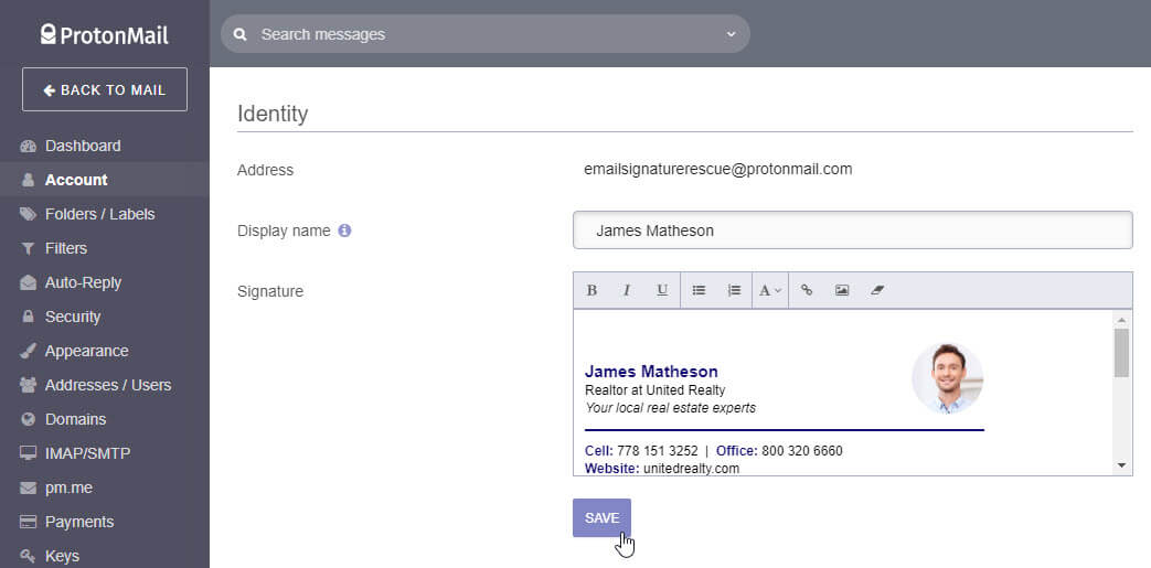 Paste your email signature into your email signature field