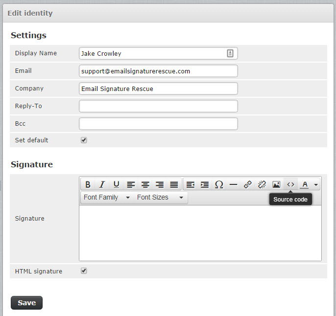 fill out your account details then enable html input and formatting