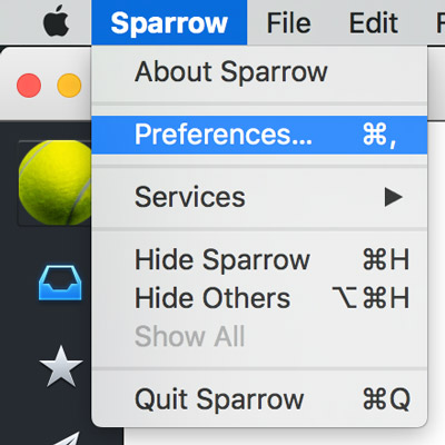 select sparrow then preferences