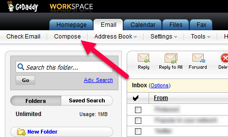 Compose a new email within GoDaddy