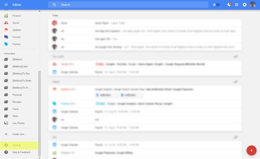 google inbox menu settings