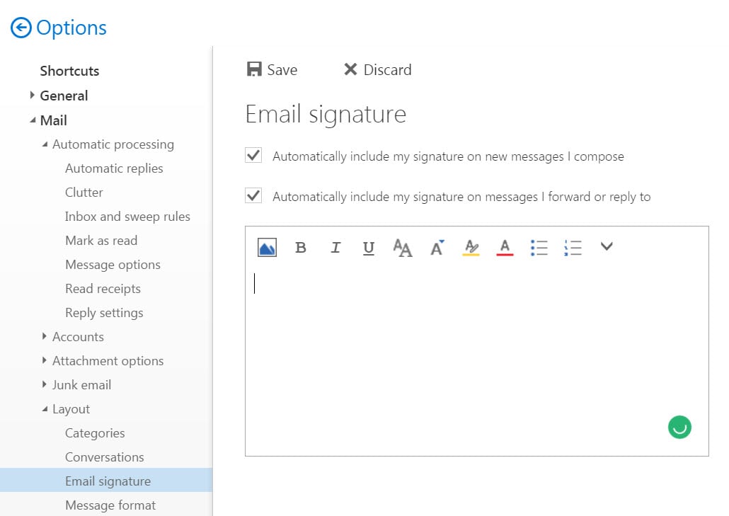 select email signature settings