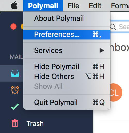 select polymail then preferences