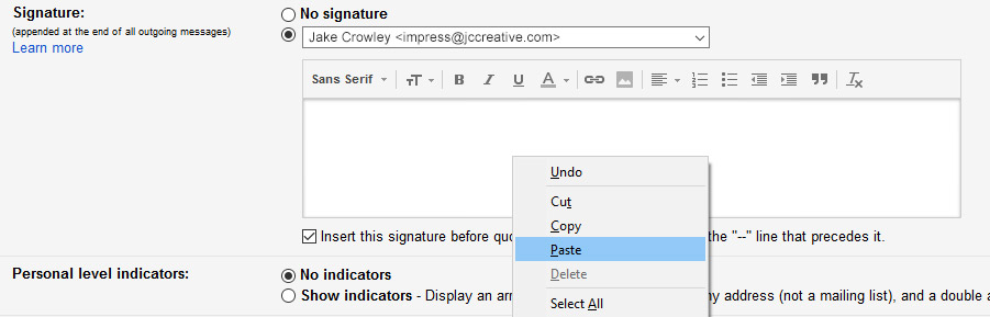 gmail email signature paste