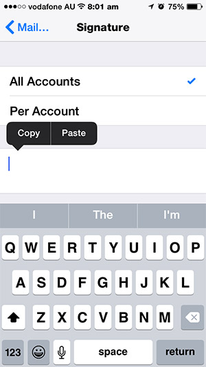 iphone paste signature into settings
