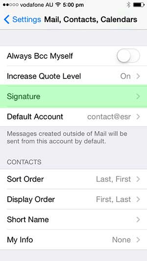 ipad signature settings