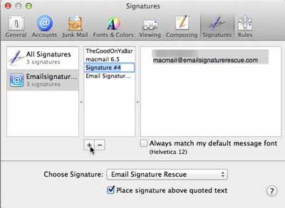 create new signature from the signatures tab in preferences