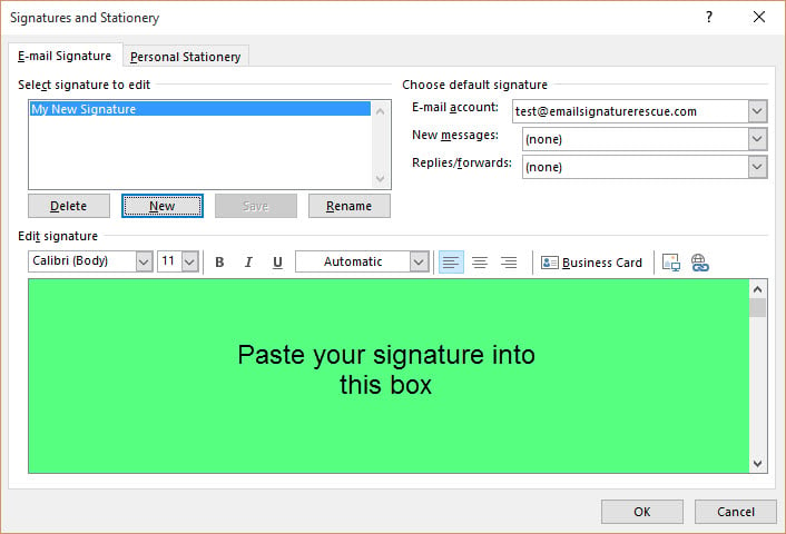 Paste Signature into Outlook 2013