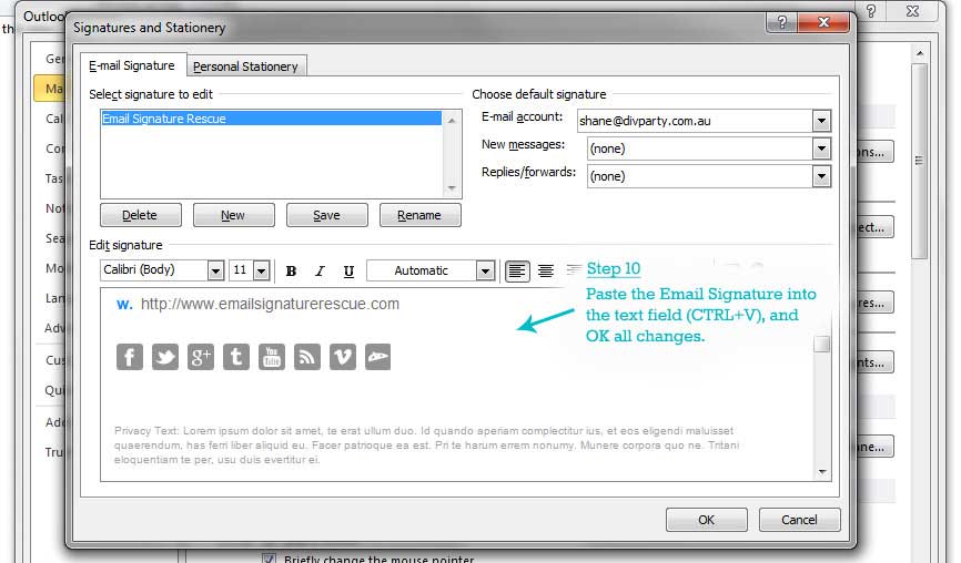 outlook 2010 mail signatures