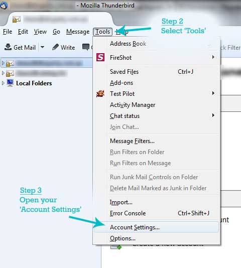 Select Tools then Account Settings