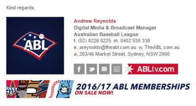Australian Baseball League - Horizontal Template